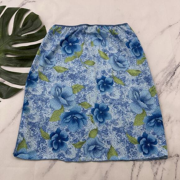 Xhilaration Womens Vintage Y2k Slip Skirt Size M Blue Green Floral Side Slit - Picture 8 of 11